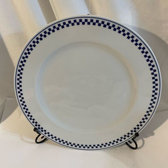 Tognana Blue Check Dinner Plate 10.9" White Italian Porcelain Geometric 2 Pieces - Picture 5 of 7